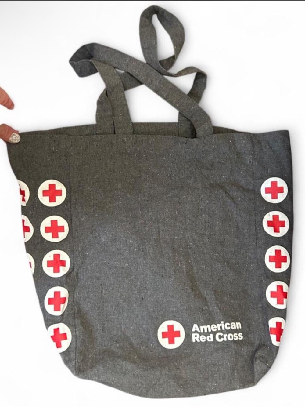 Gray Tote Bag with Red Cross Accent